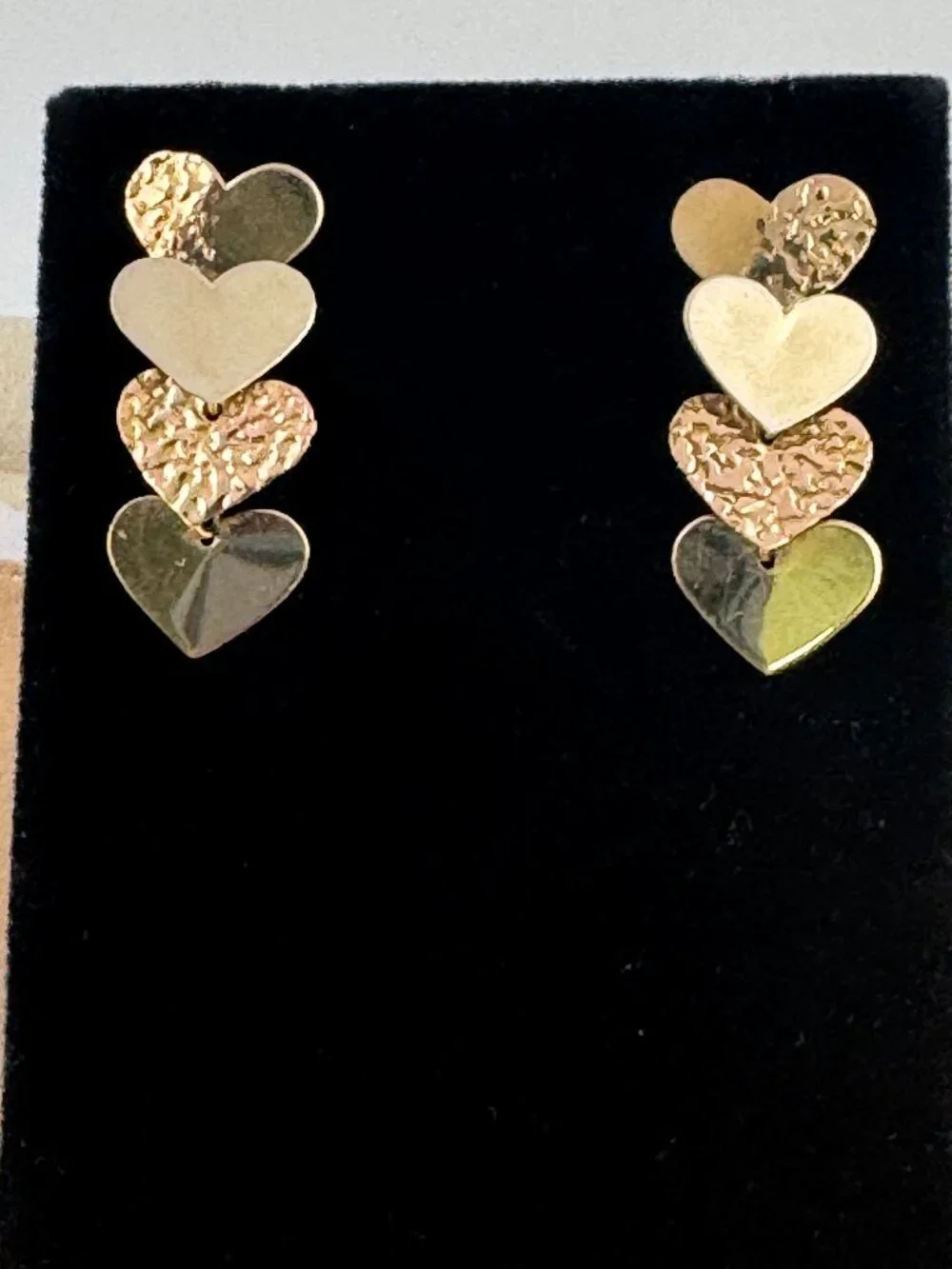 Tri color 14Karat Gold Heart Drop Post Earrings